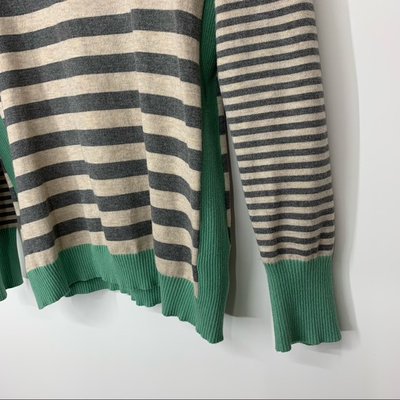 Olive & Oak Wide Striped Soft Preppy Fitted Scoop Neck Sweater Gray Cream Green - Picture 4 of 13